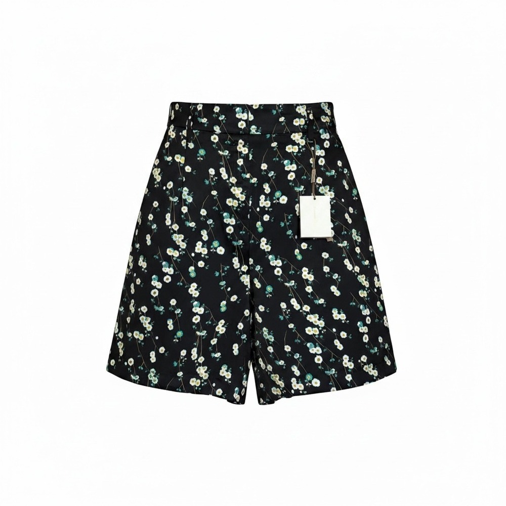 Massimo Dutti Shorts Womens 4 Black Floral Limited Edition Satin High Waist 5"